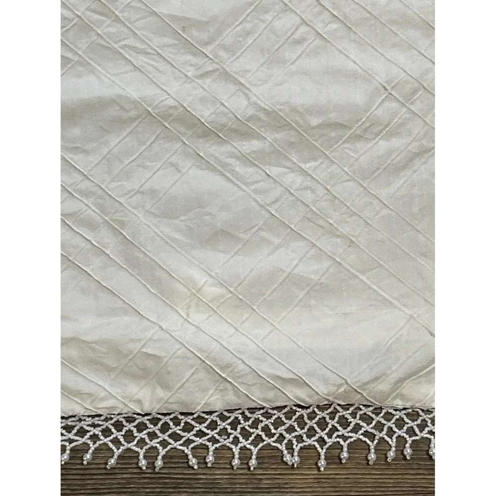 Throw Pillow Cover ONLY Beaded Pearly Dangly Satiny Off White Crocheted Trim 18